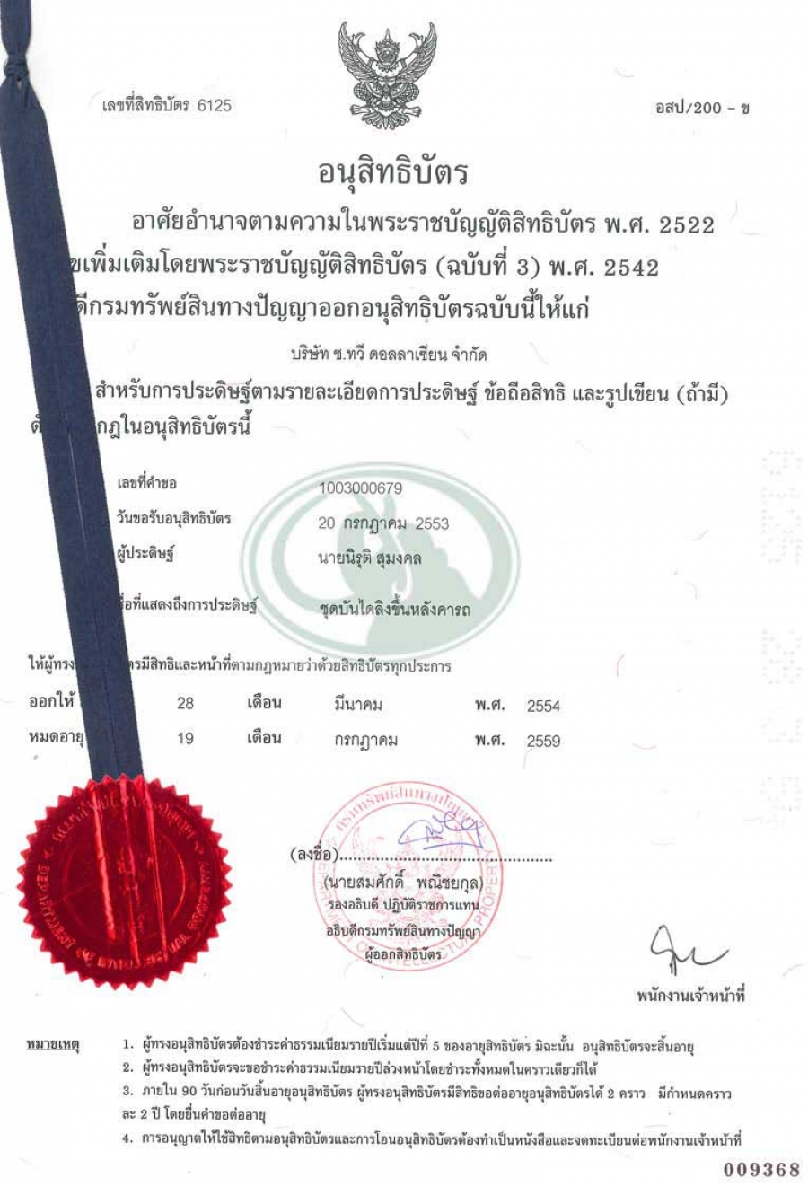 อนุสิทธิบัตร - PATENT  ชุดบันไดลิงขึ้นหลังคารถ